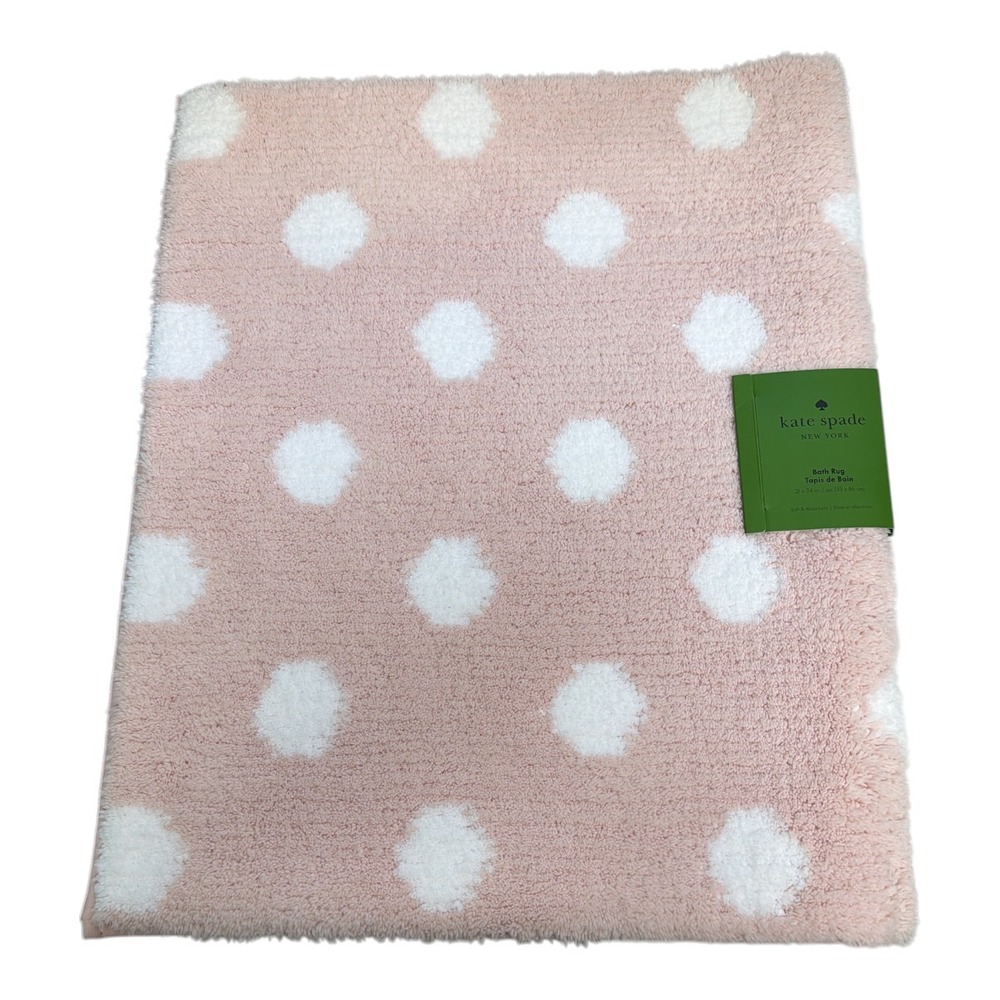 Kate Spade New York Pink White Polka Dot 21" x 34" Non-Slip Backing Bath Rug NWT